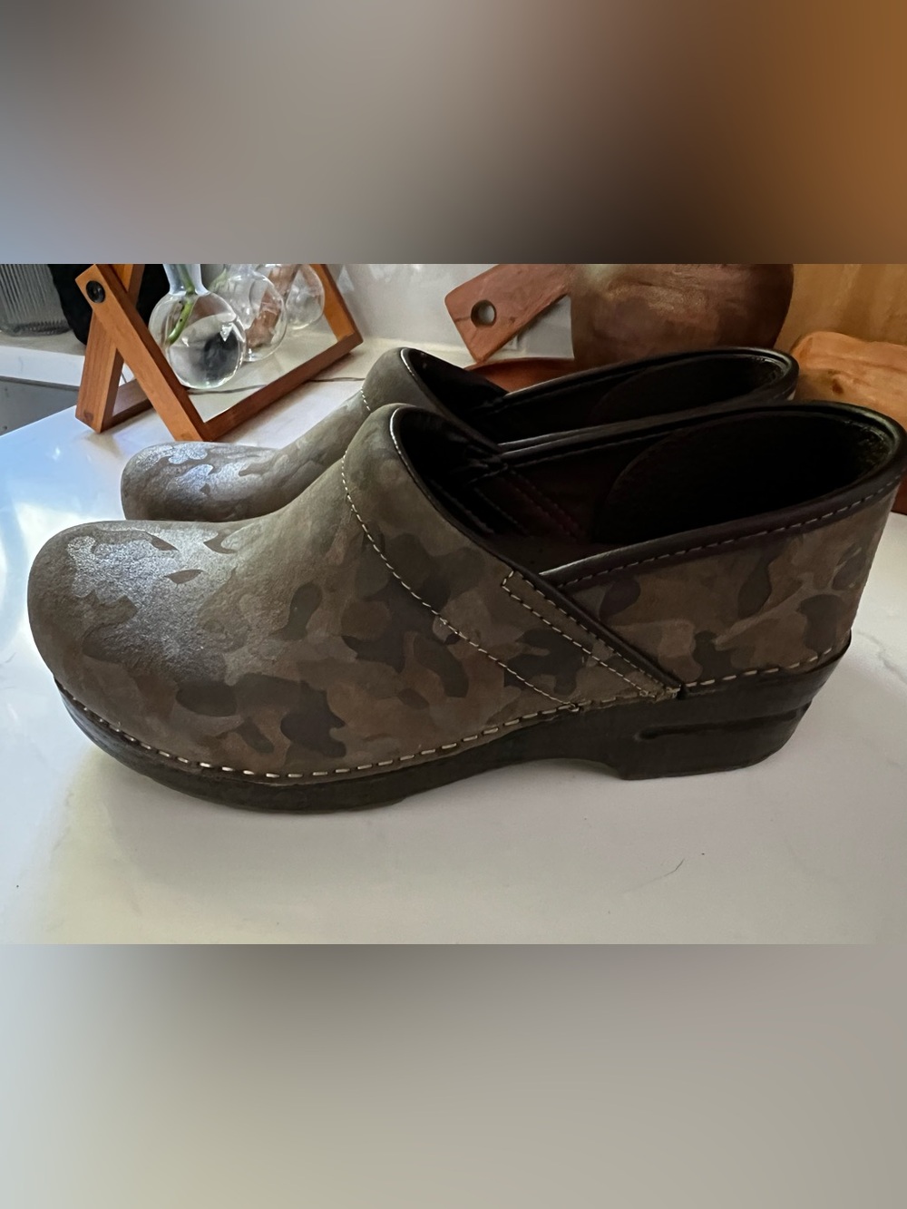 Dansko Camouflage Slip-On Clogs in Olive Brown